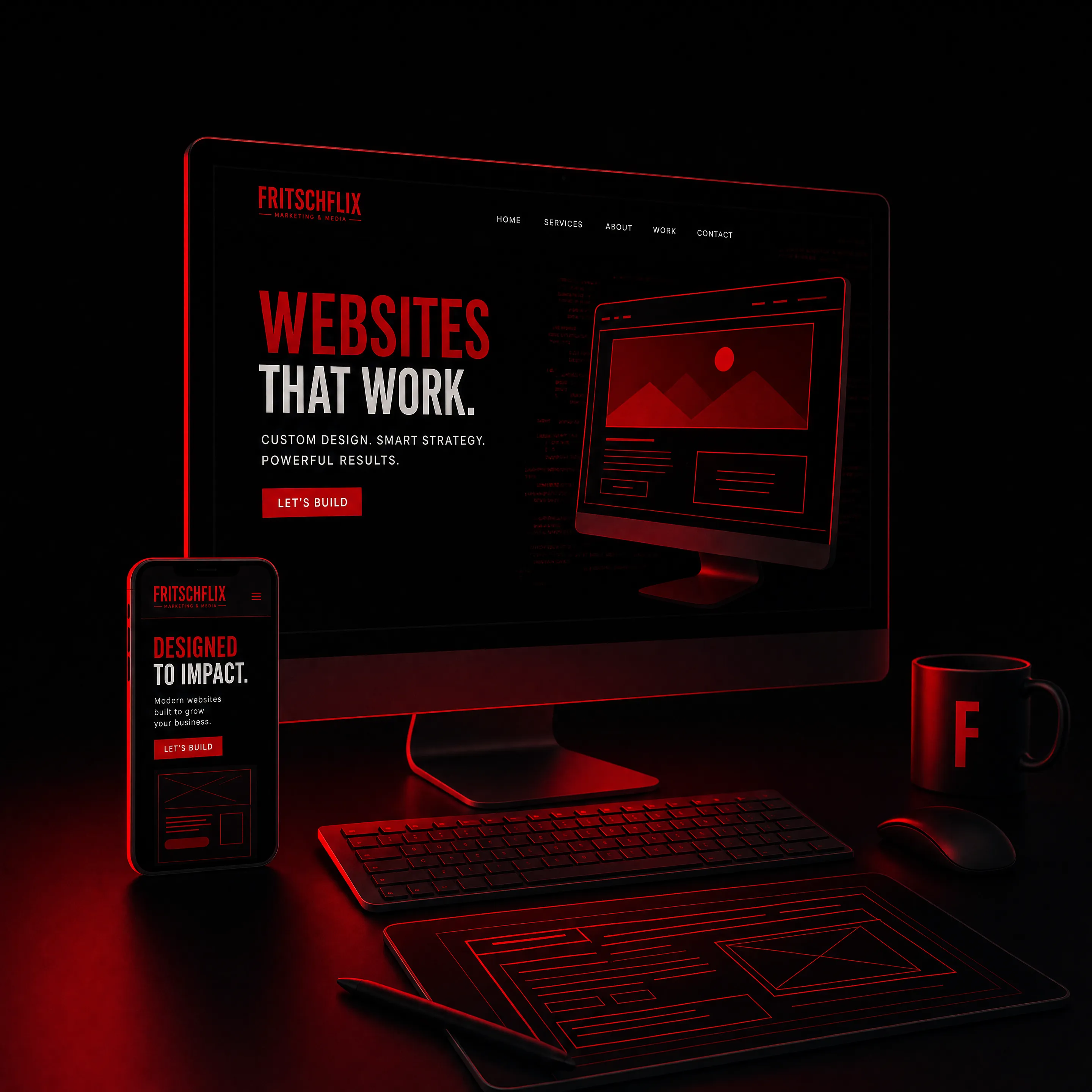 Modern website design displayed on a laptop in a cozy workspace