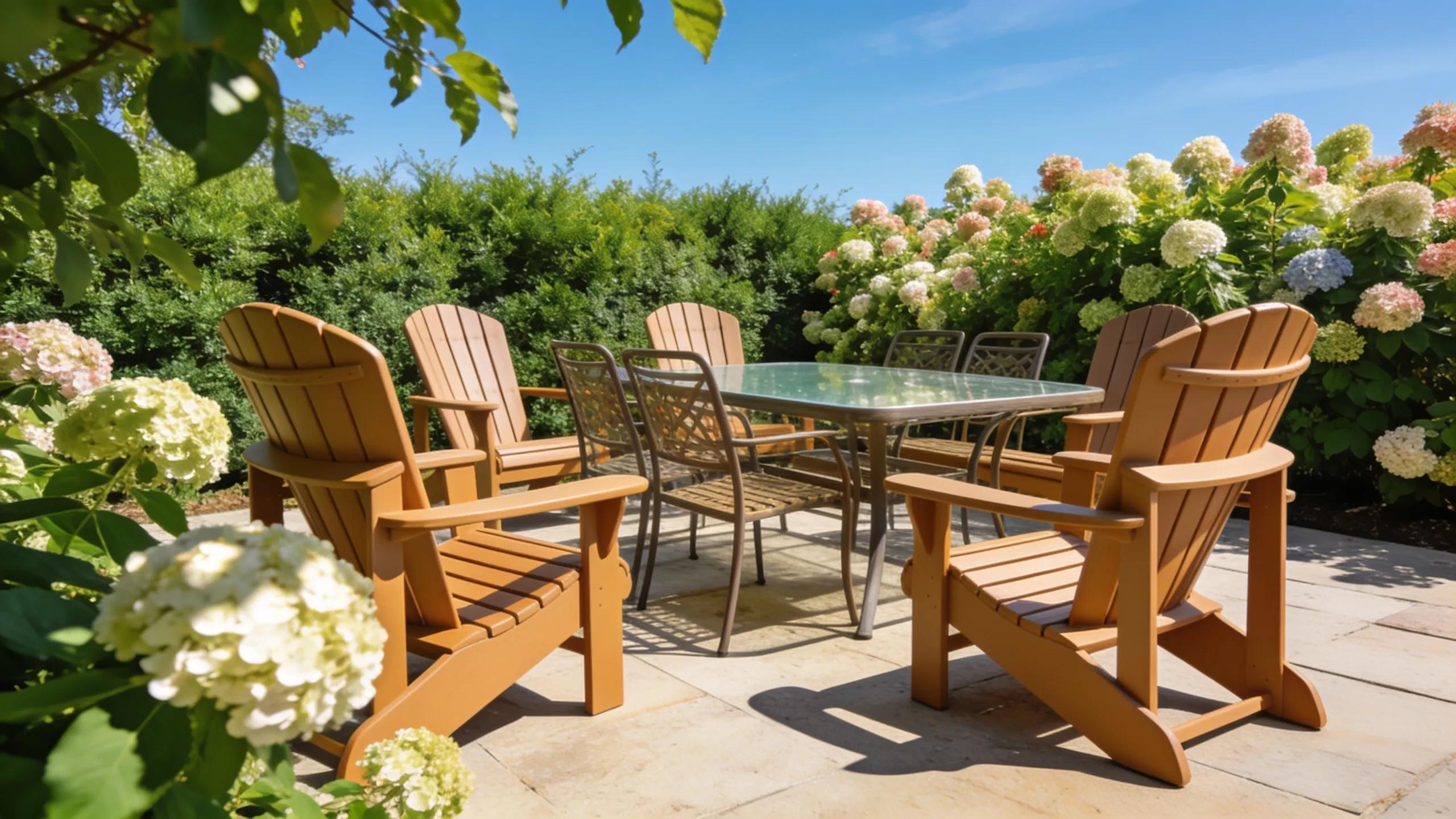 Outdoor living space with poly furniture showcasing relaxation and luxury in a natural setting