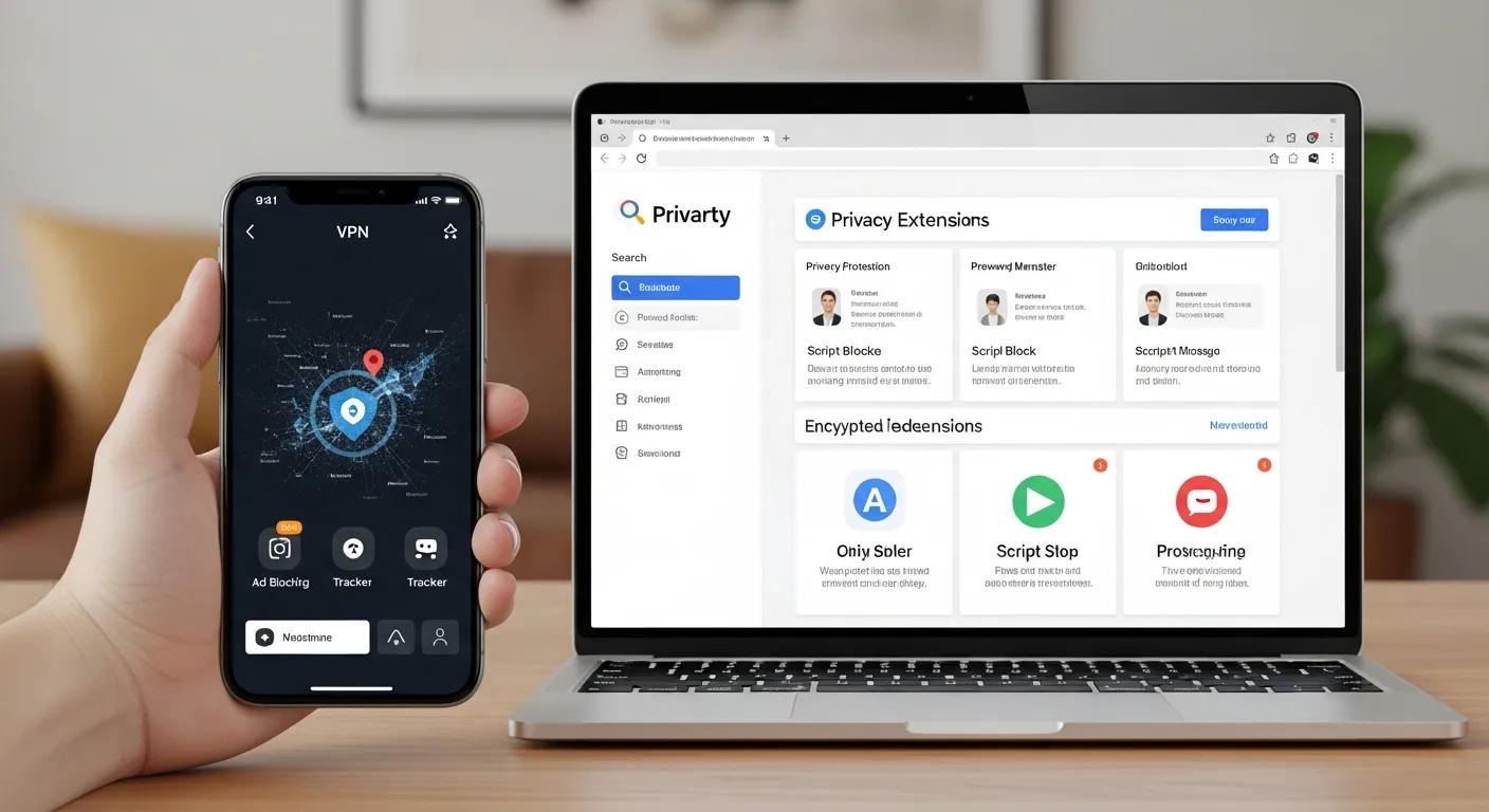 Smartphone and laptop showcasing tools for enhancing online privacy