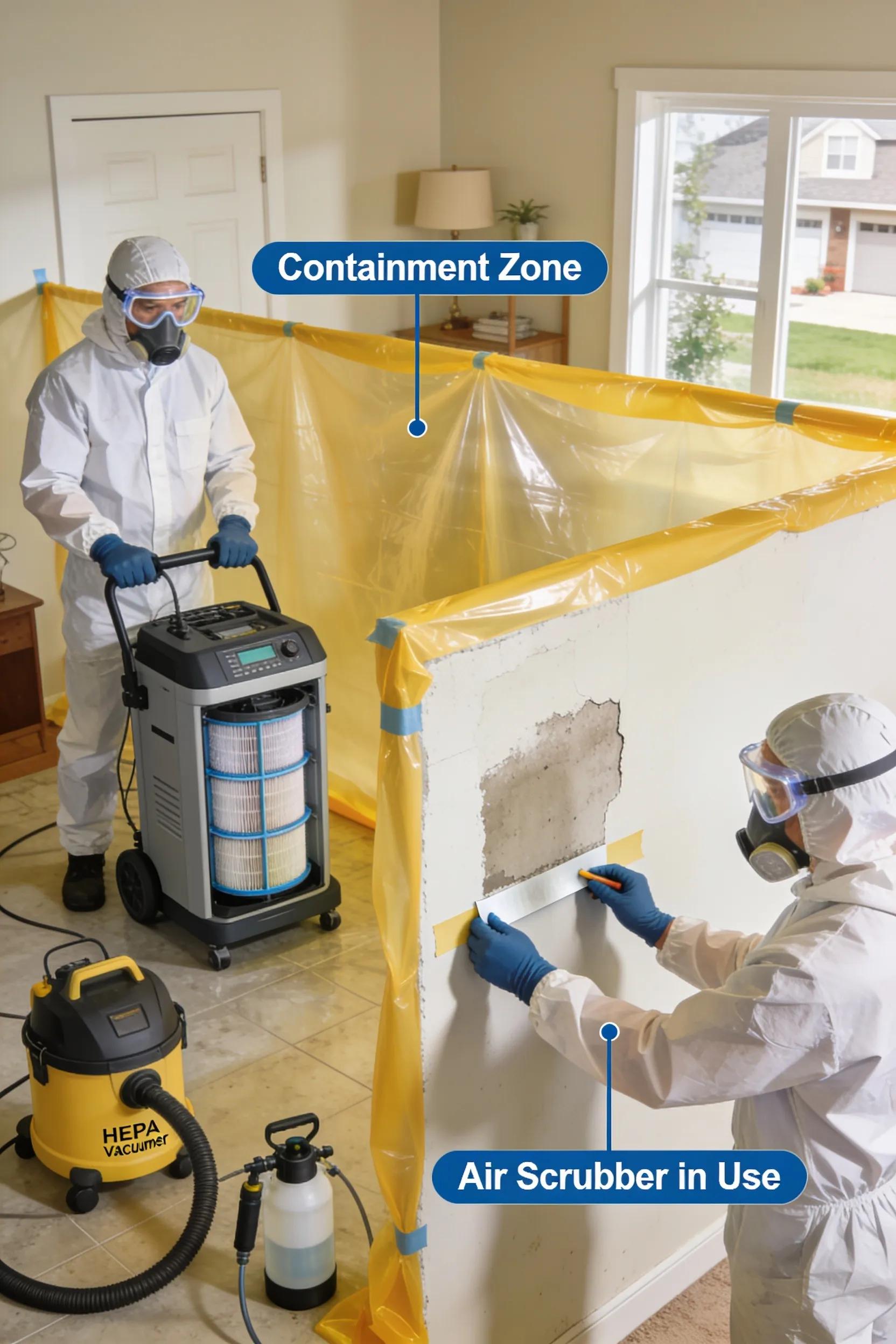 Technicians executing mold remediation techniques to ensure safe restoration