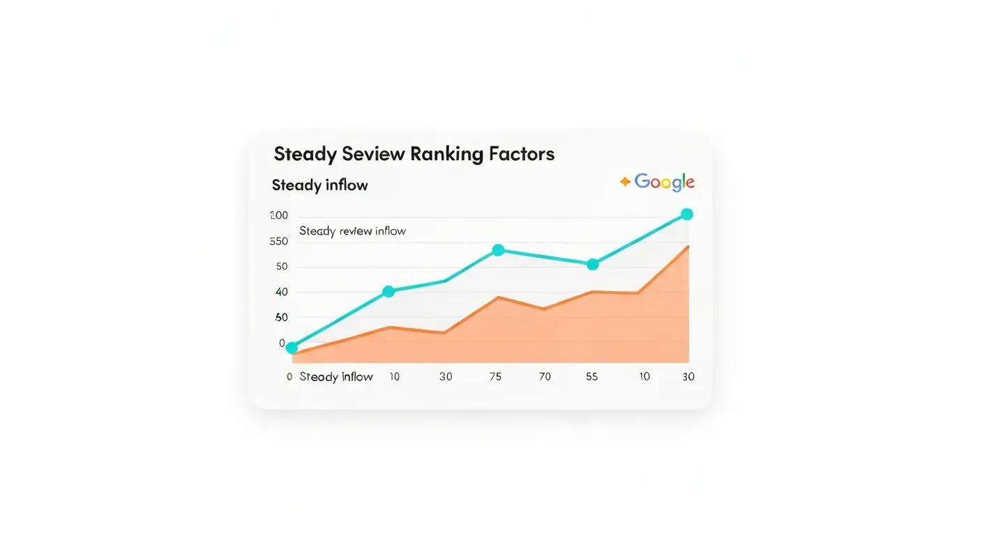 Illustration of review velocity impact on Google ranking factors, emphasizing steady review inflow