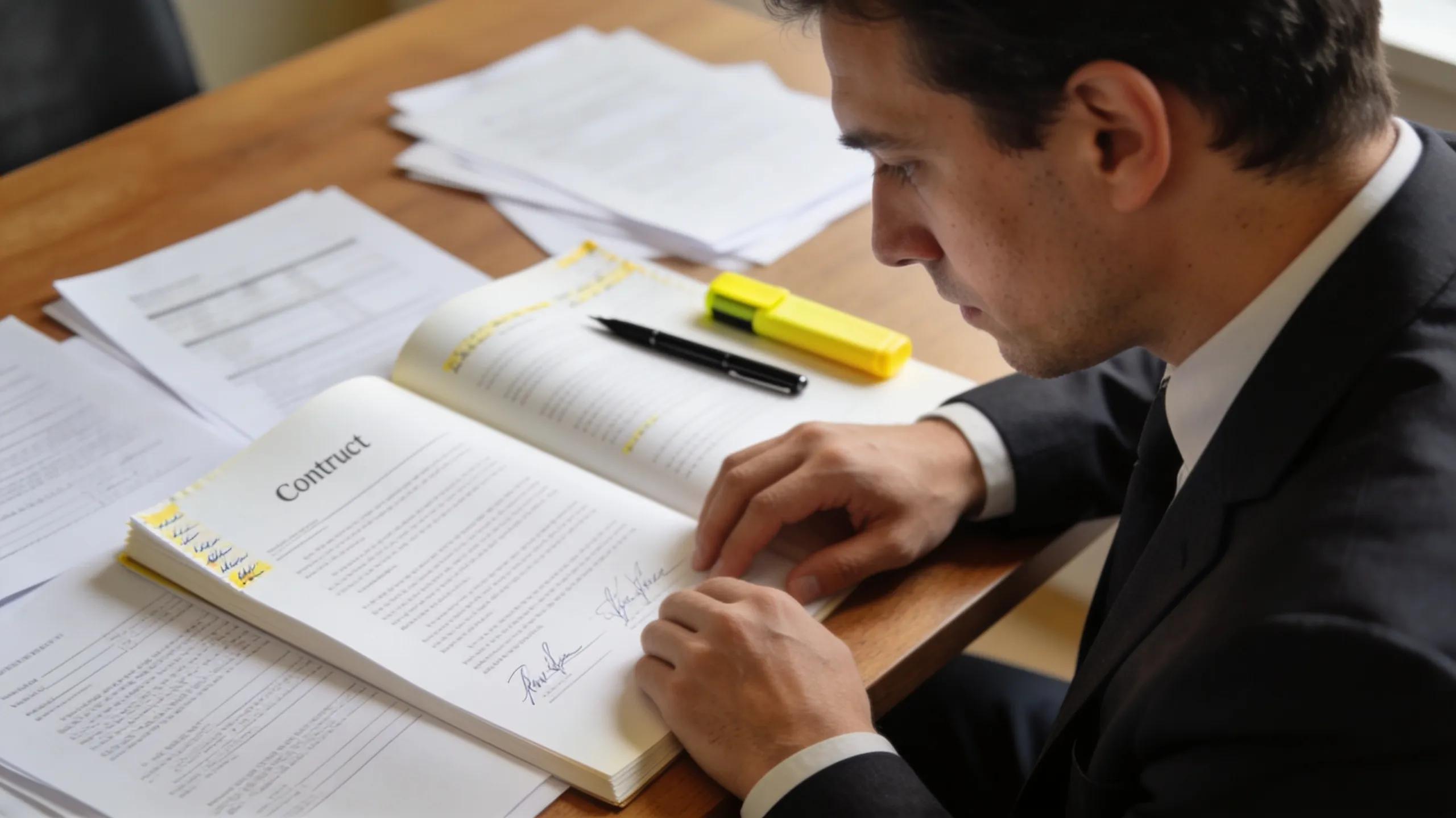 Real estate attorney reviewing a contract to mitigate legal risks Real estate attorney reviewing a contract to mitigate legal risks