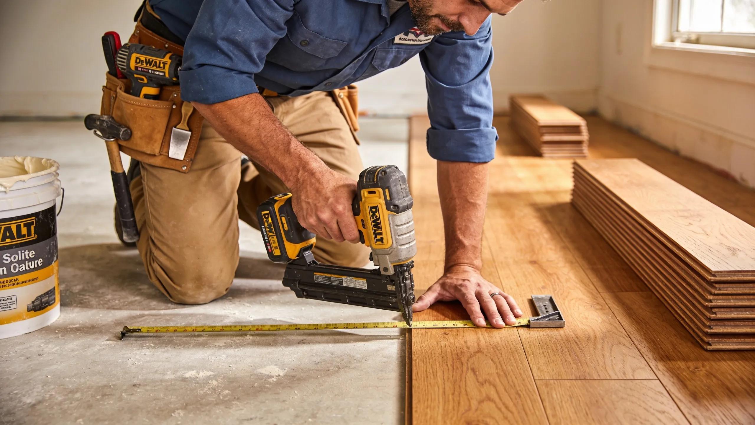 Contractor showcasing skilled craftsmanship while remodeling a residential interior