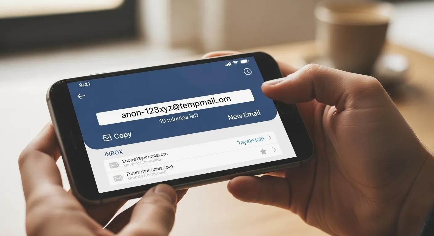 Person using a temporary email on a smartphone to avoid spam and protect privacy