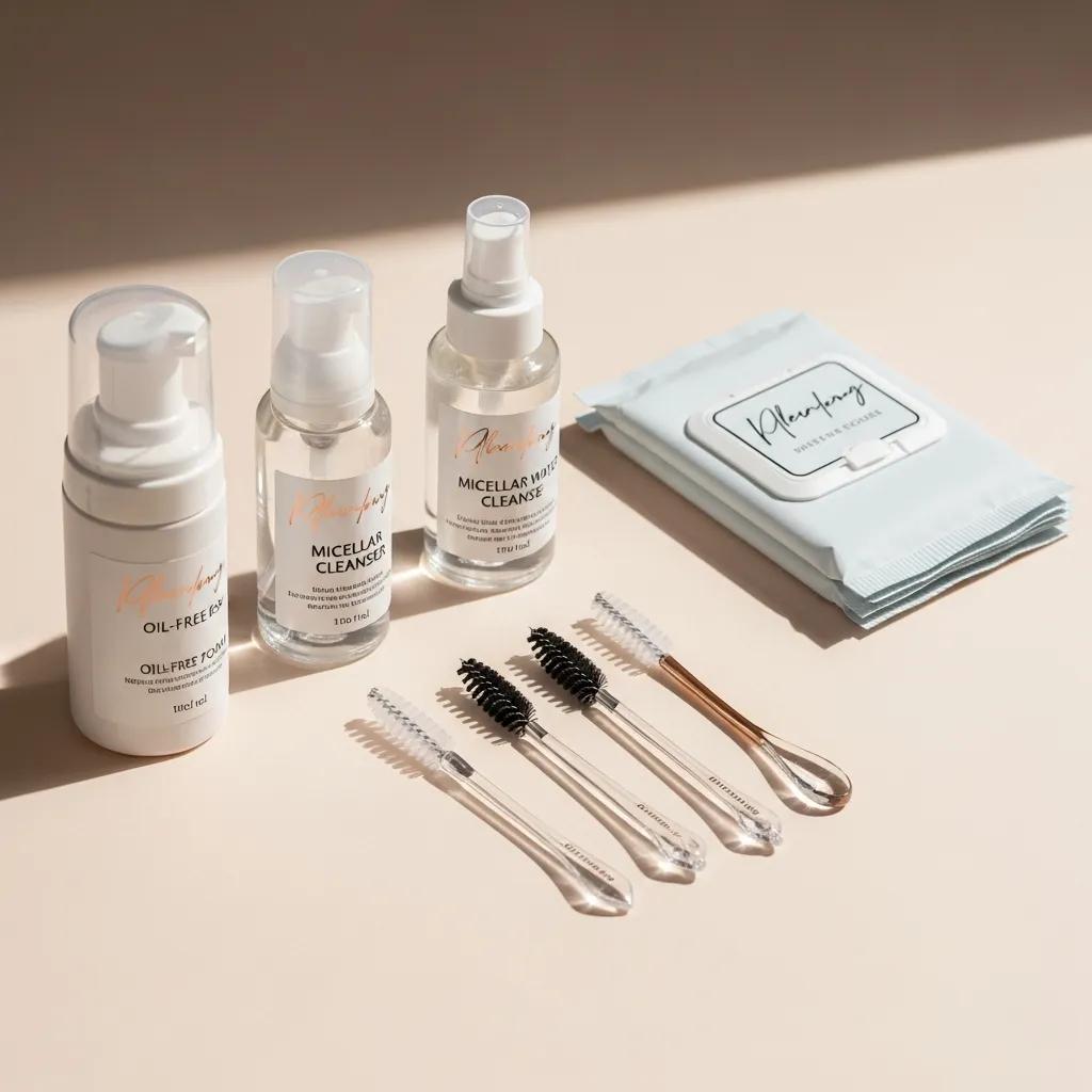 Aftercare kit for lash extensions with oil-free cleanser and spoolie