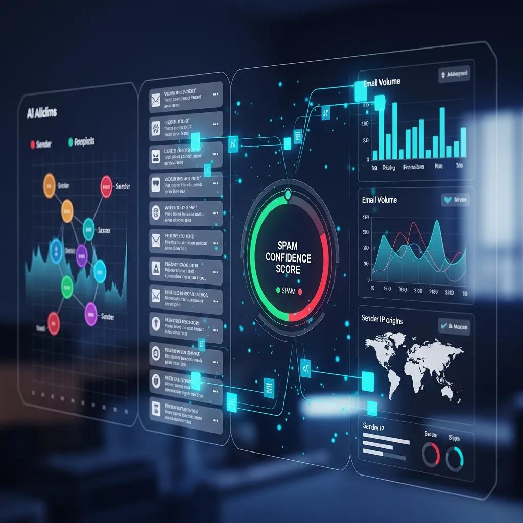 AI model visual analyzing email patterns for spam detection