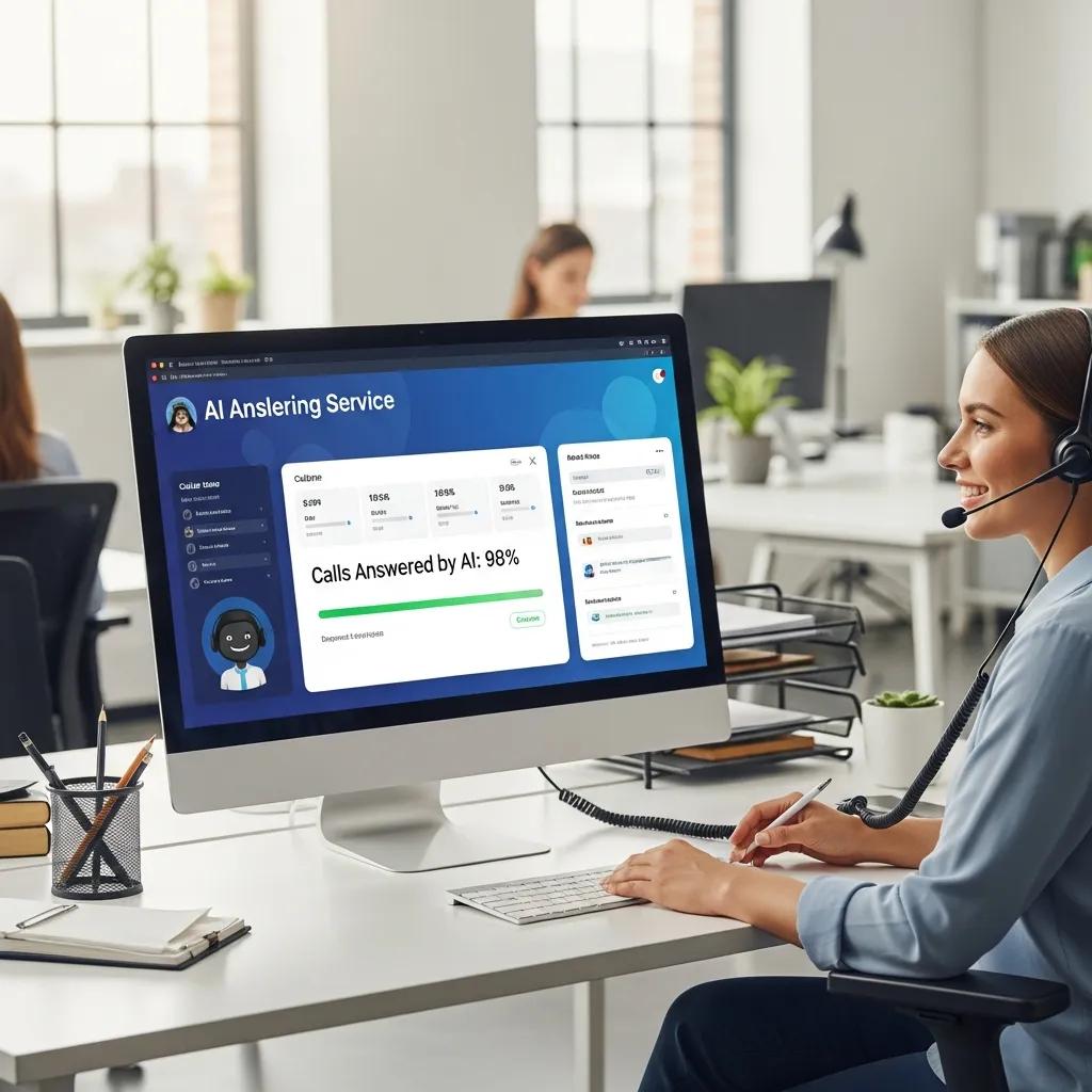 AI answering dashboard displayed in an office showing call activity and scheduling AI answering dashboard displayed in an office showing call activity and scheduling
