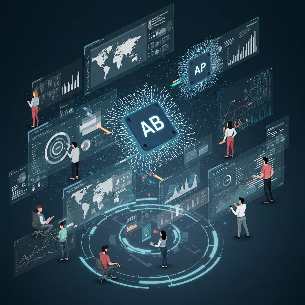 AI integration in B2B content syndication, illustrating data analytics and lead generation