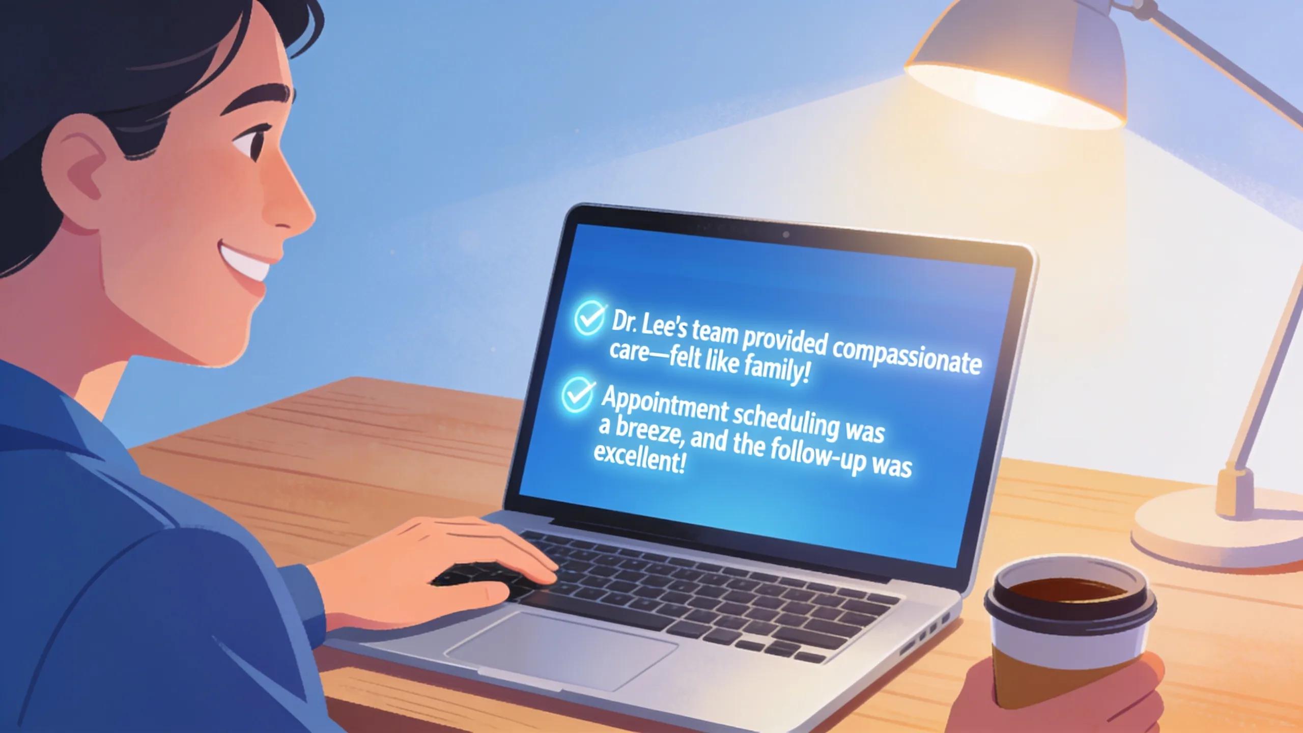 Patient leaving an online review about their healthcare experience