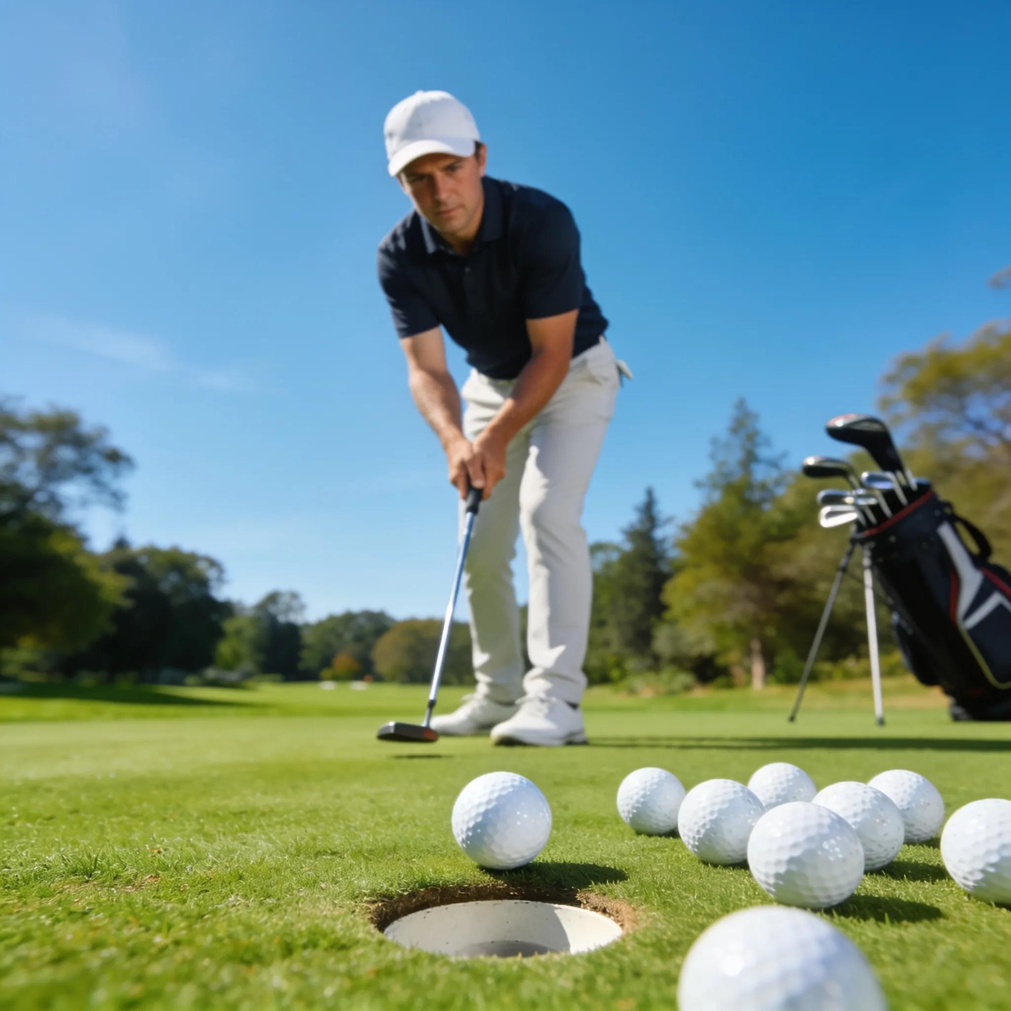 Golfer practicing putting technique on the green, enhancing short game skills