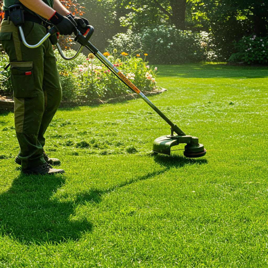 Gardener applying organic fertilizers in an eco-friendly lawn care setting