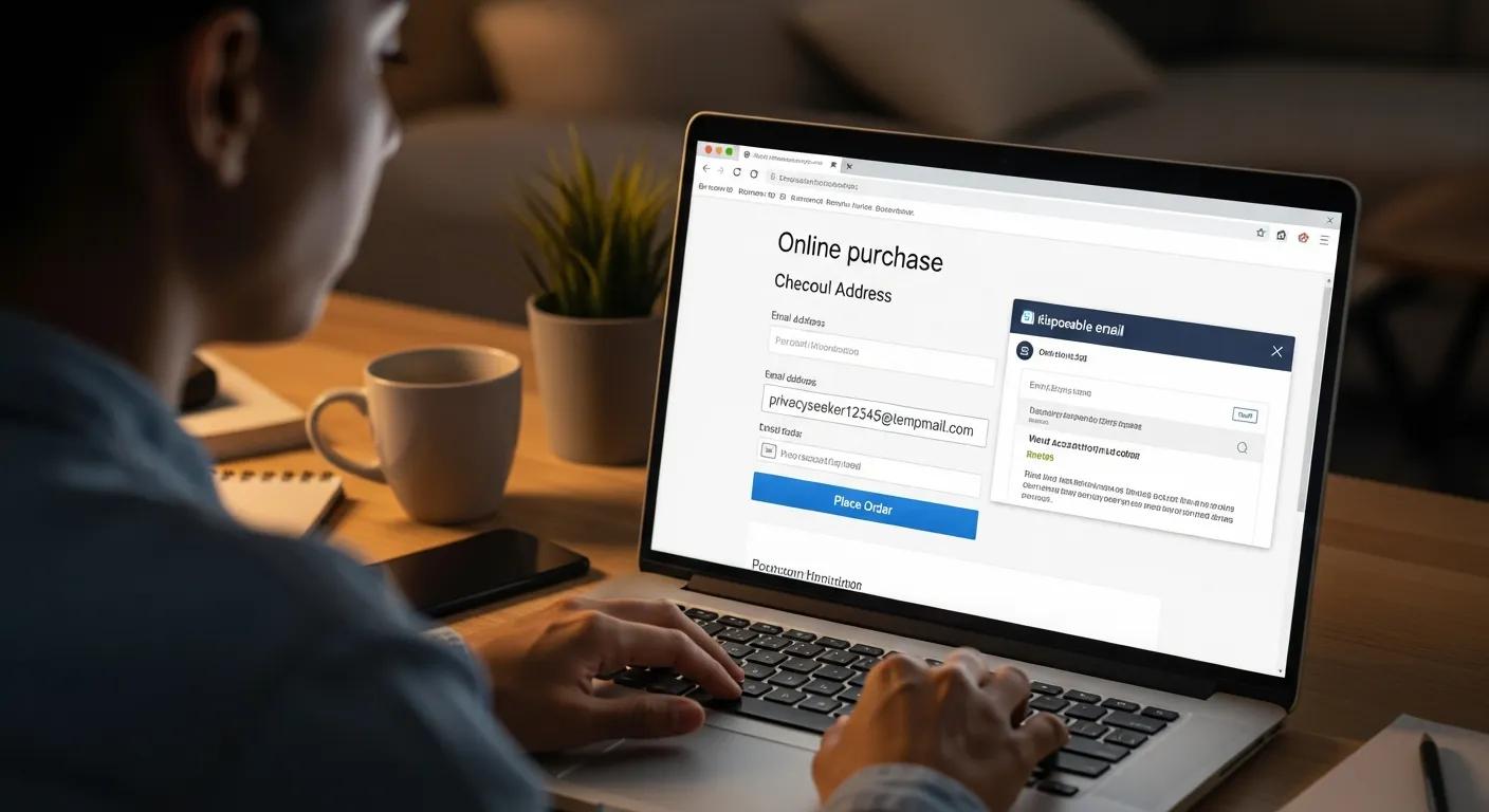 Someone checking out on a shopping site while using a disposable email address to protect their main account