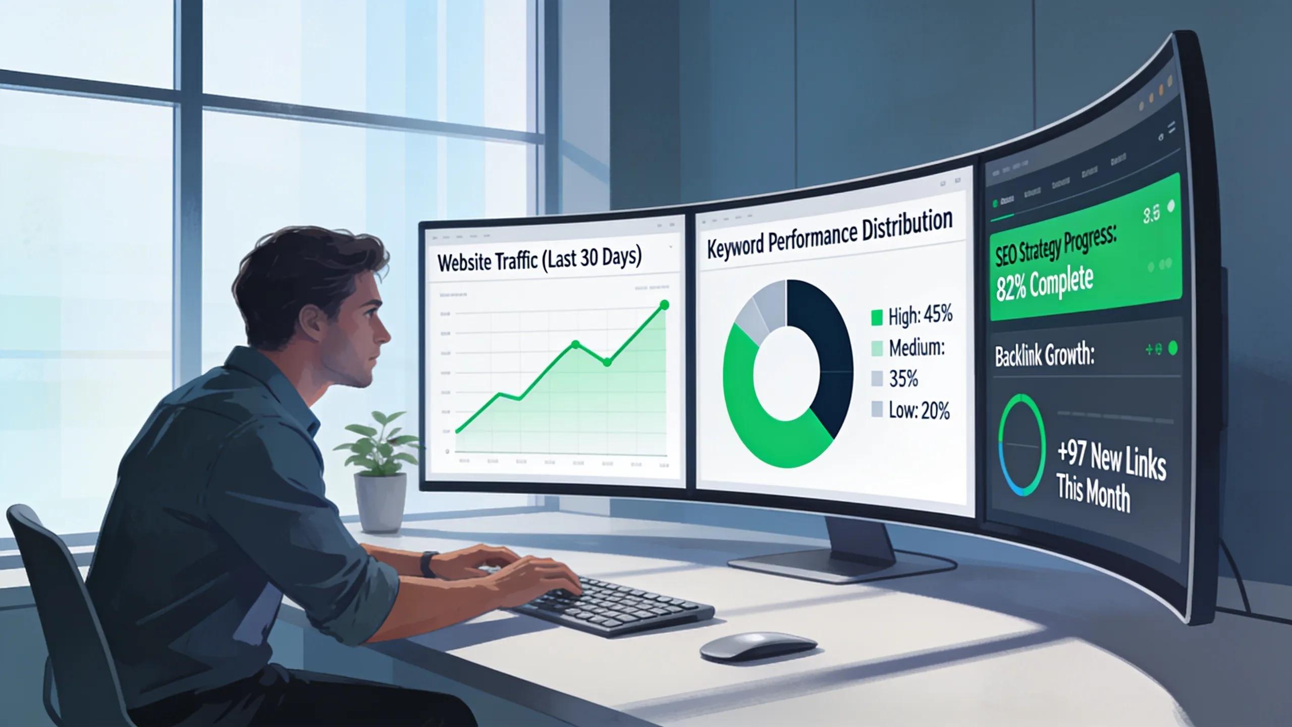 Digital marketer analyzing AI-driven SEO performance