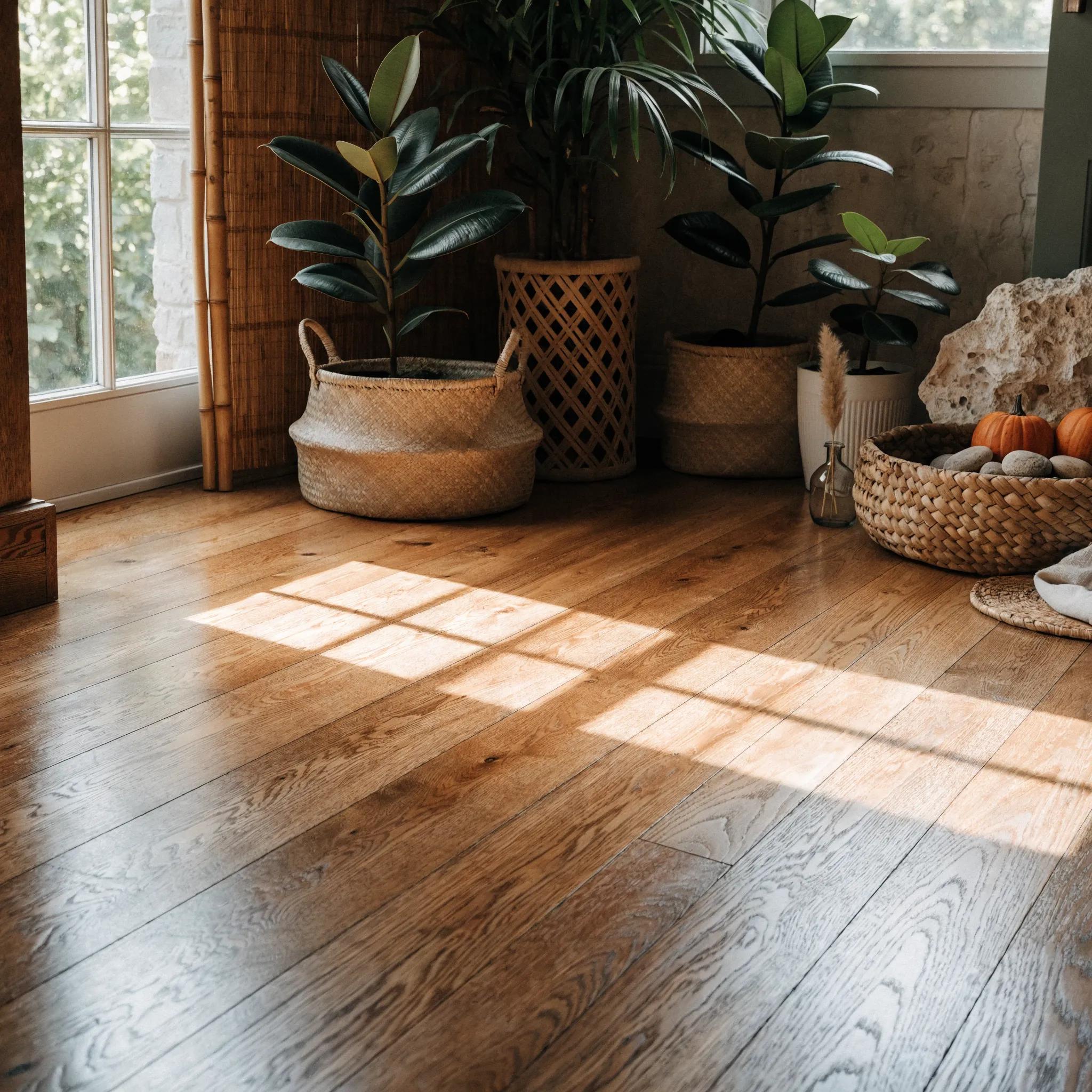 Eco-conscious hardwood floor highlighting natural grain and warm, sustainable design
