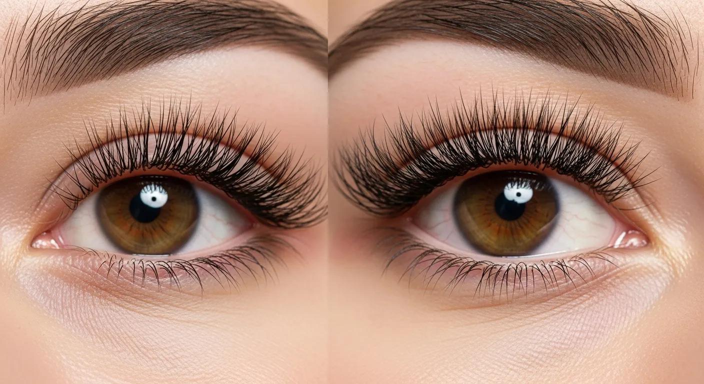 Close-up showing classic, hybrid, and volume eyelash extension styles