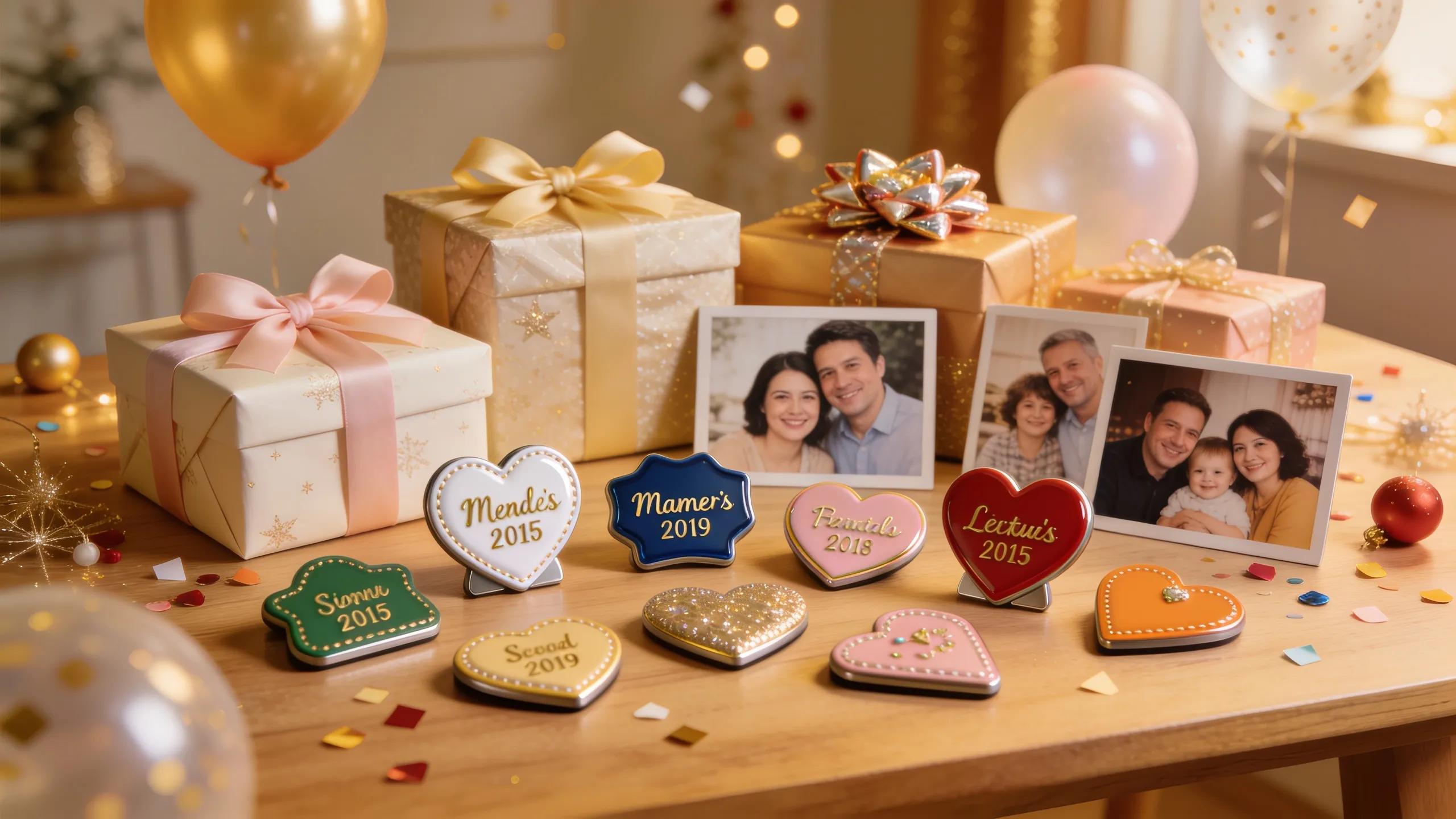 Custom fridge magnets thoughtfully presented as gifts on a decorative table for special occasions