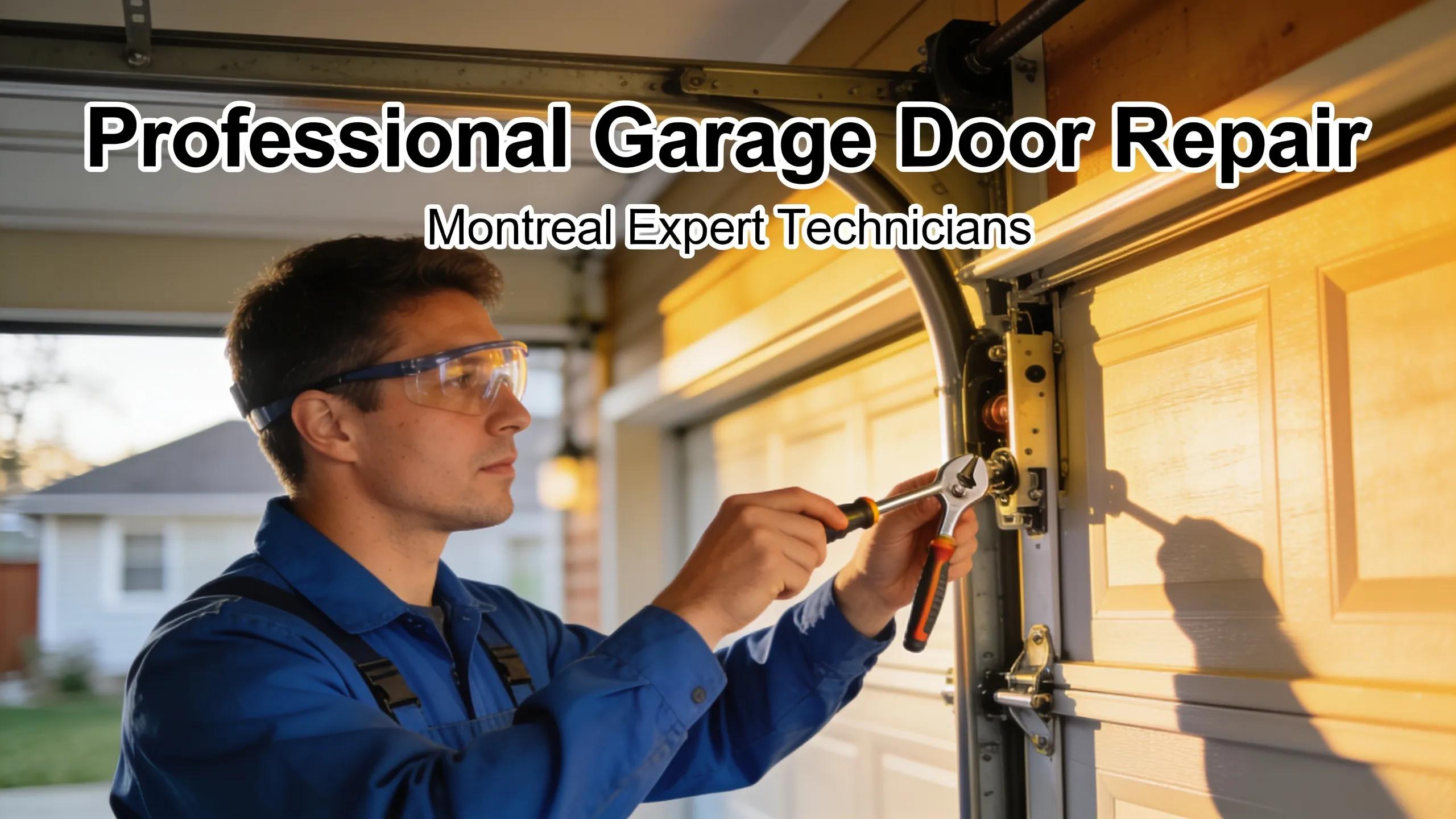 Montreal technician repairing garage door showcasing professional service