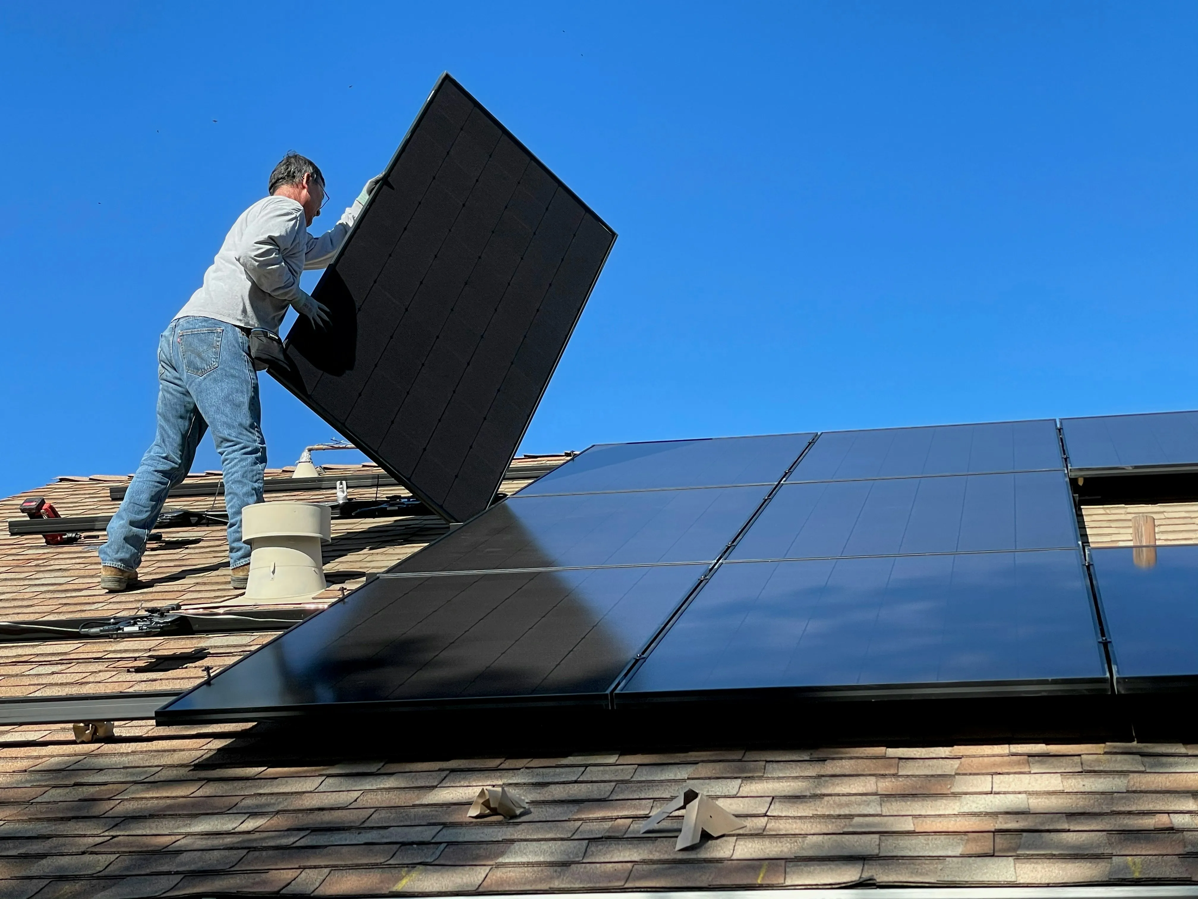 Close-up of high-quality solar panels installed on a Las Vegas home