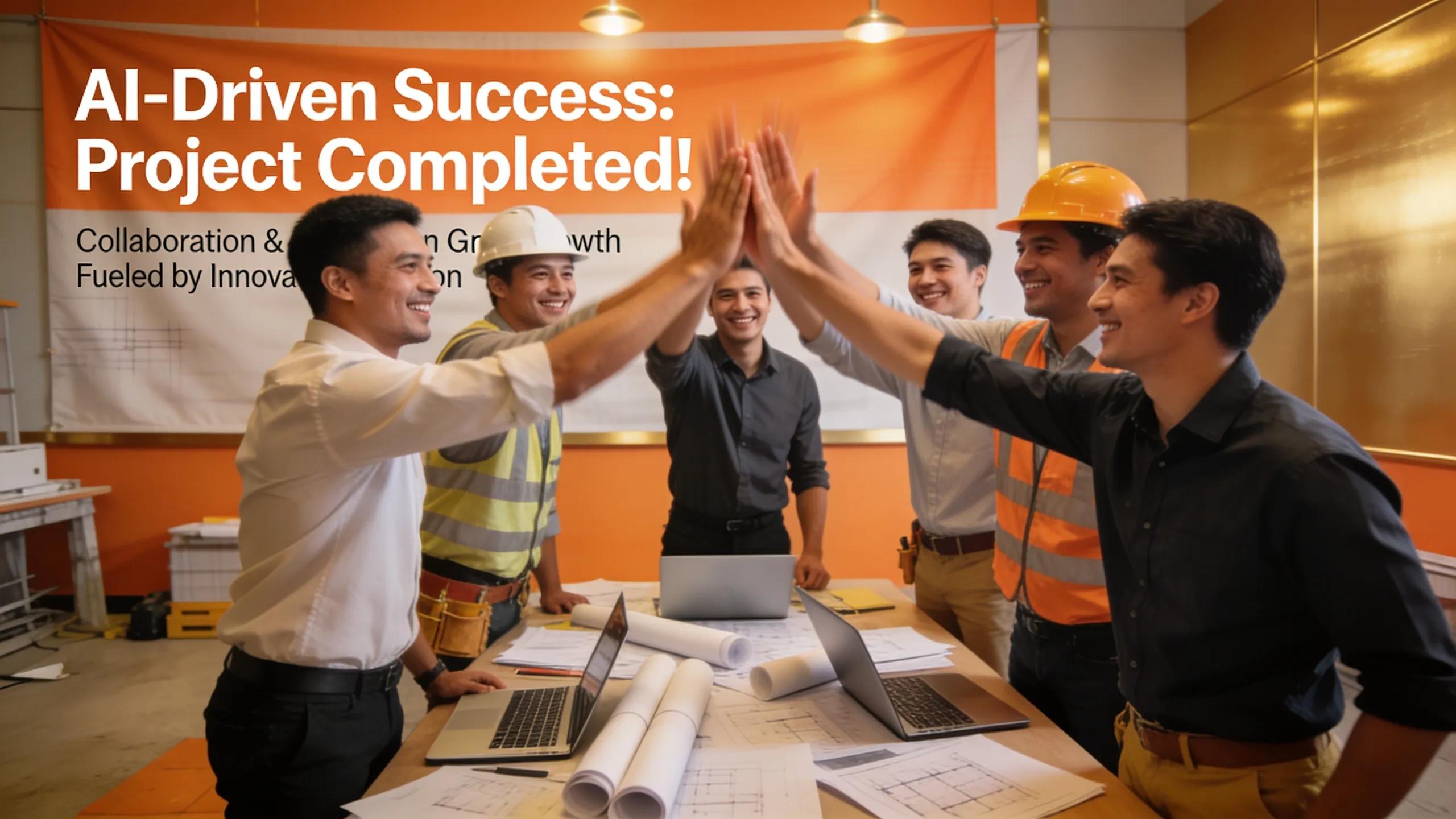 Contractors celebrating business growth after integrating AI-powered tools
