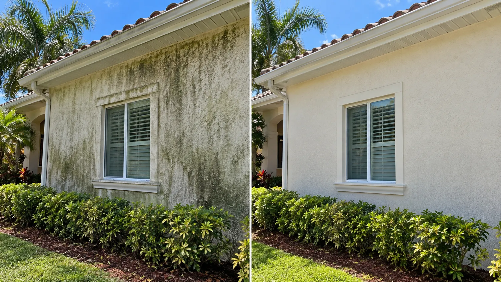 House washing before and after results in Lake Worth, FL