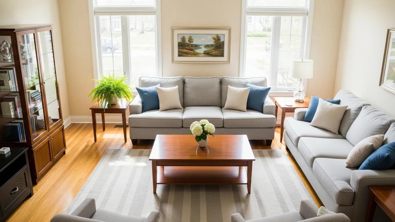 Clean and inviting living room showcasing the results of residential cleaning services