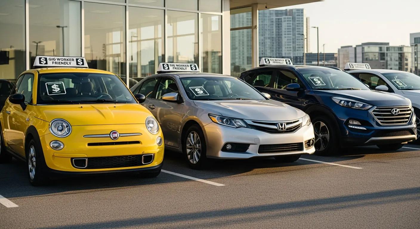 Lineup of rental vehicles — compact car, sedan, and SUV — options for gig workers