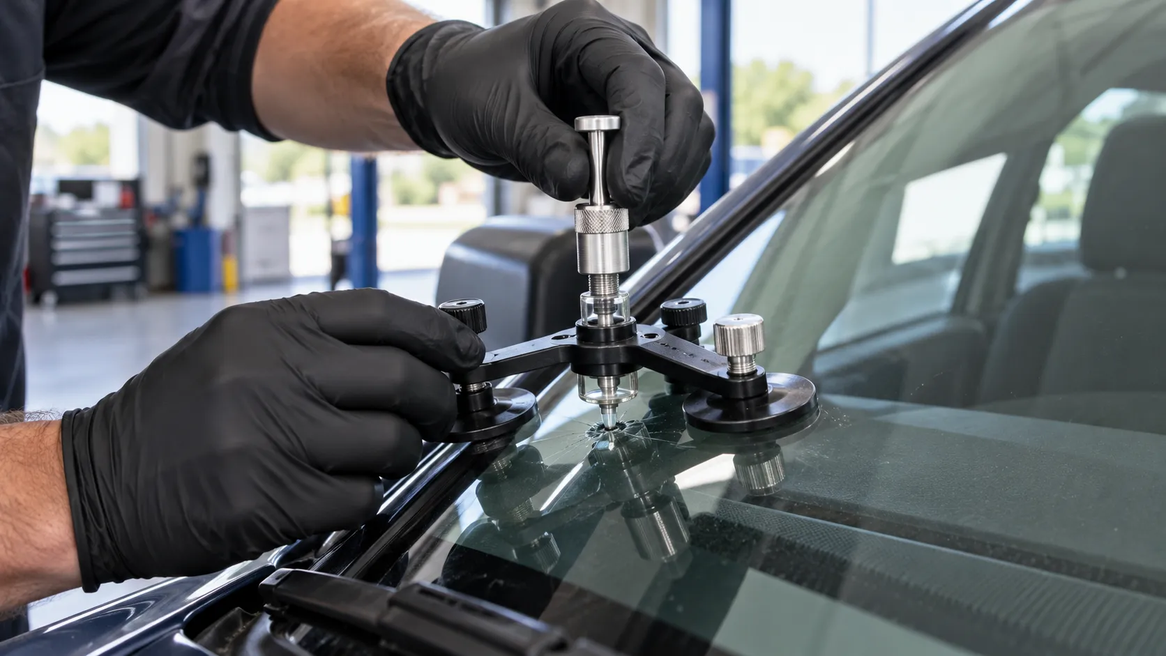 Washing a Chevrolet windshield to check for small chips