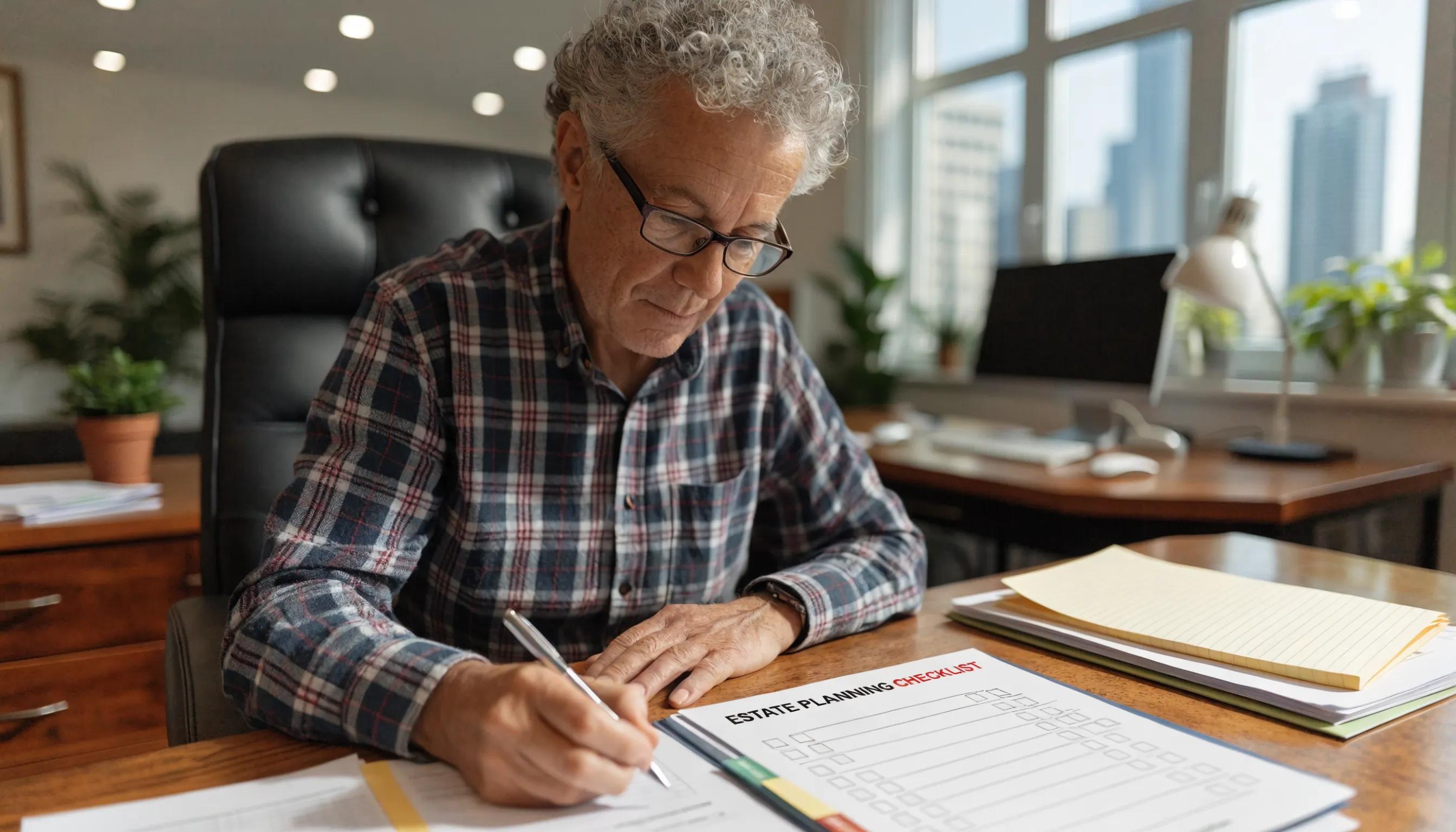 Client actively preparing for estate planning consultation with checklist Client actively preparing for estate planning consultation with checklist