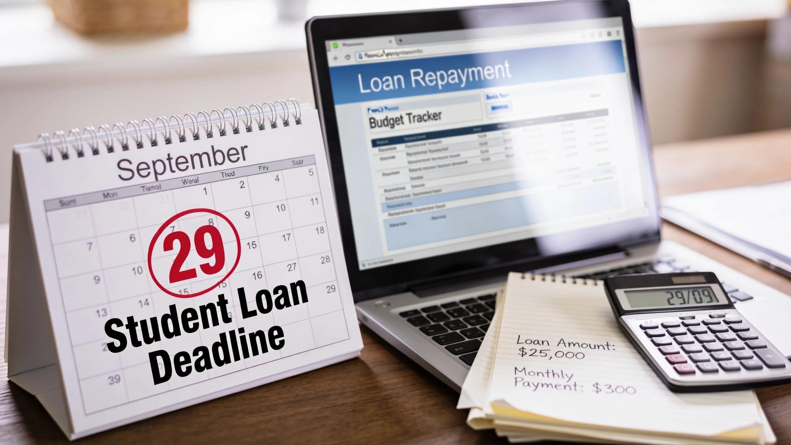 Calendar marked with September 29 deadline for student loan borrowers