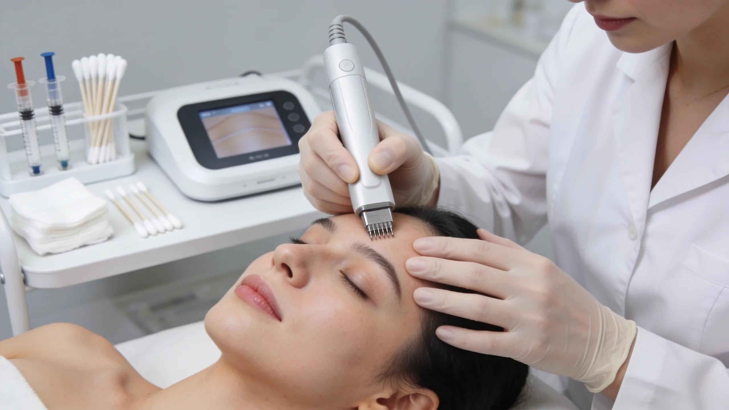 Dermatologist performing microneedling on a patient, showcasing the treatment process