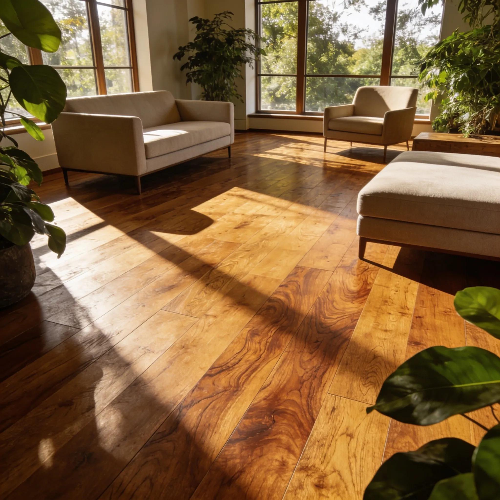 Bright, stylish interior showcasing beautiful hardwood flooring with natural grain and soft daylight