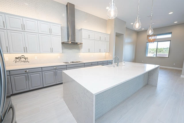 Kitchen featuring energy-efficient lighting solutions including LED and smart systems