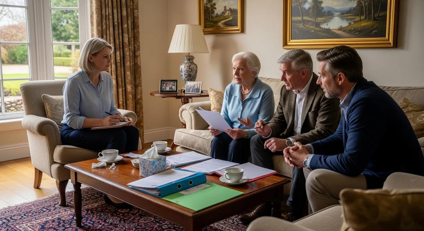 Family talking through estate matters in a living room