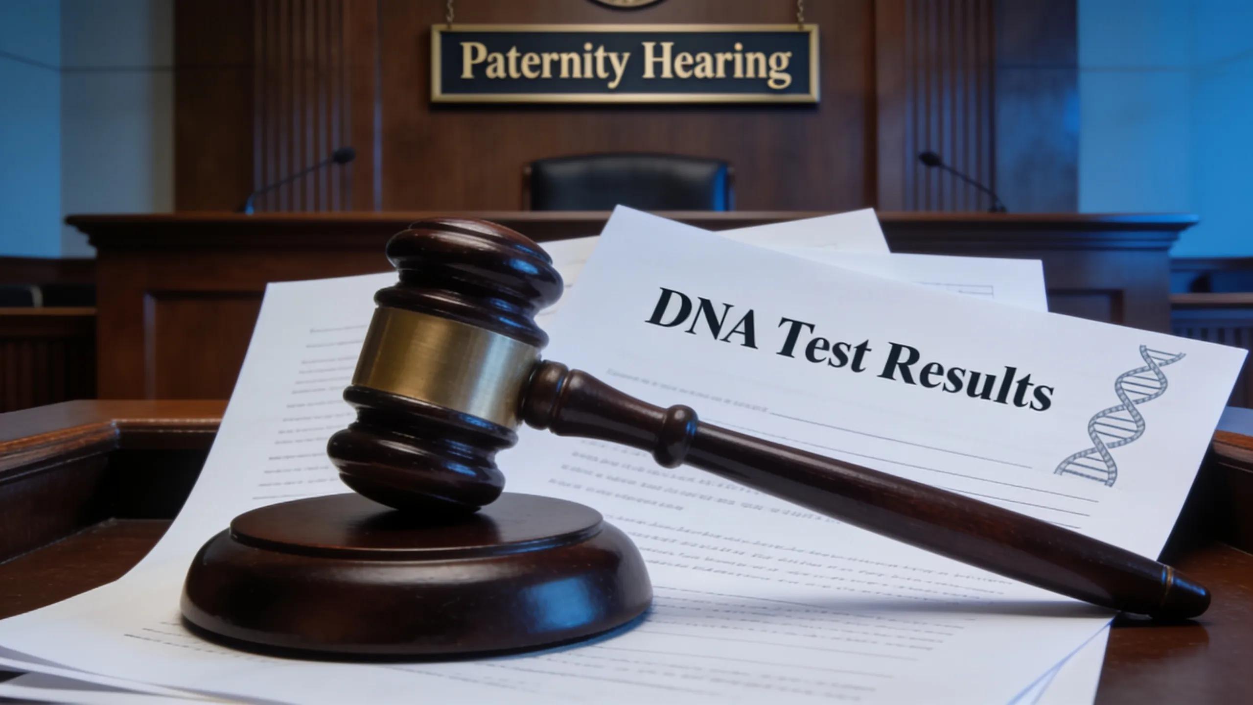 Courtroom setting emphasizing the legal significance of DNA paternity testing