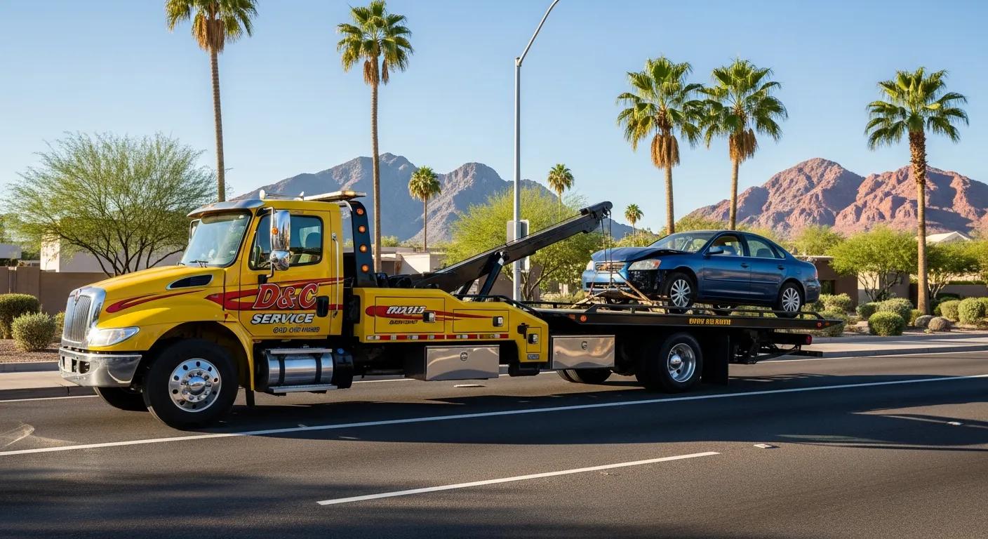 DandC Towing Service truck towing a vehicle in Warren, MI DandC Towing Service truck towing a vehicle in Warren, MI