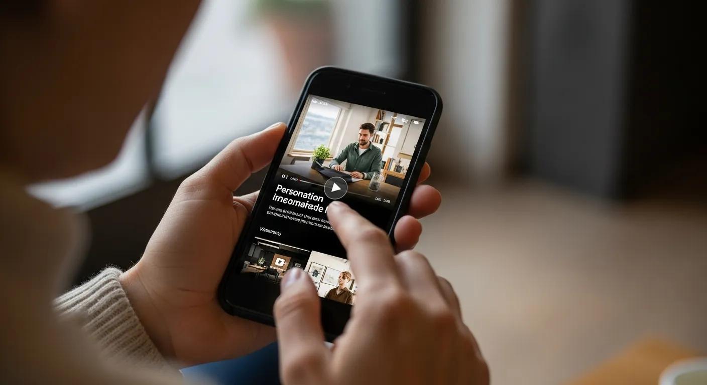 Viewer interacting with a personalized video ad on a smartphone Viewer interacting with a personalized video ad on a smartphone