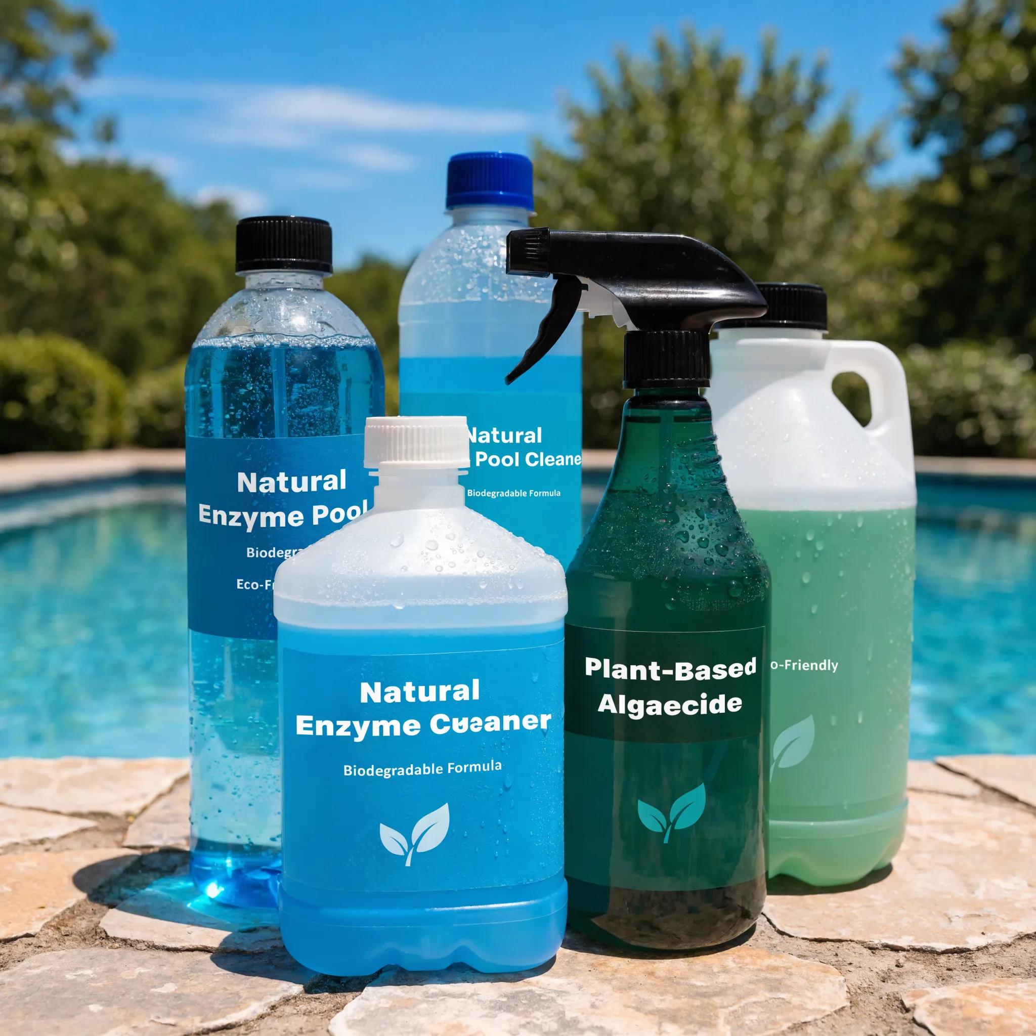 Collection of eco-friendly pool cleaning products highlighting natural ingredients and sustainability