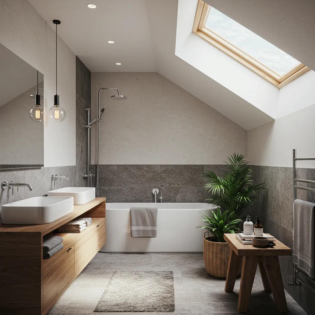Bathroom design featuring biophilic elements like natural materials and plants