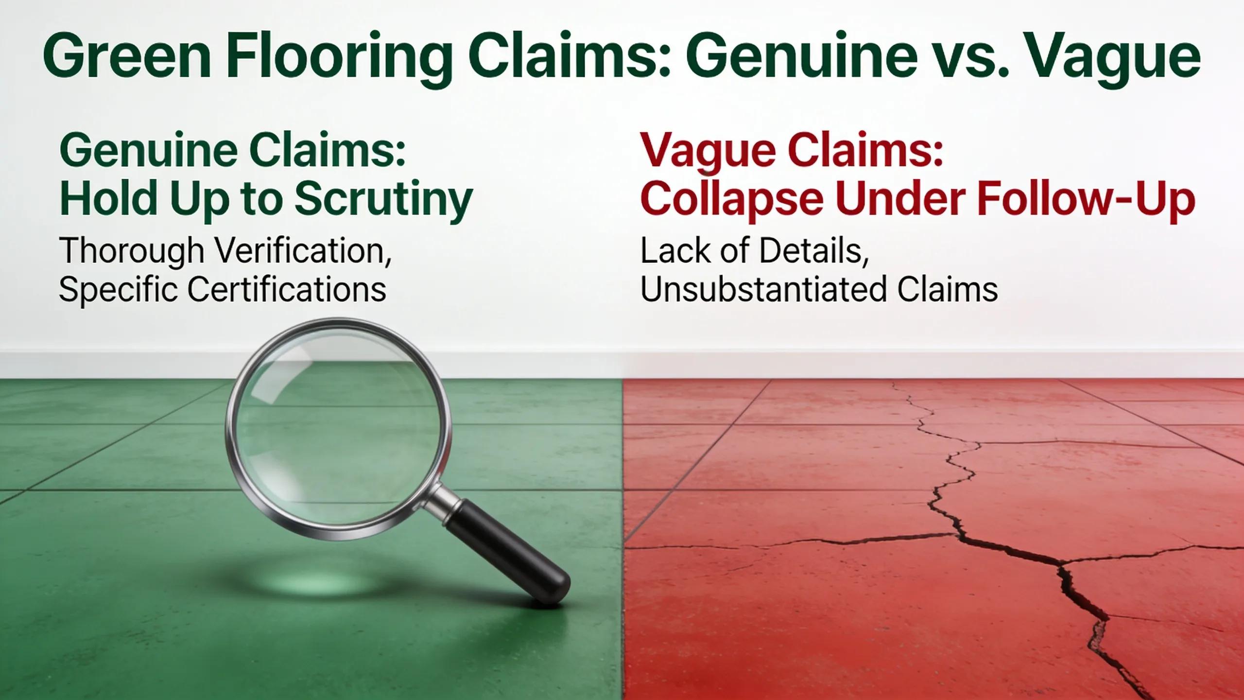 Genuine green flooring claims hold up to scrutiny; vague ones collapse under a single follow-up
