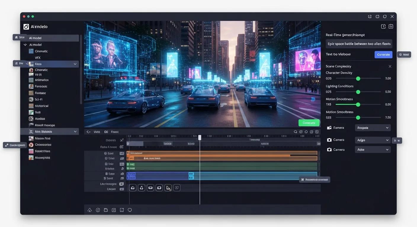 Digital interface showing AI video generation tools