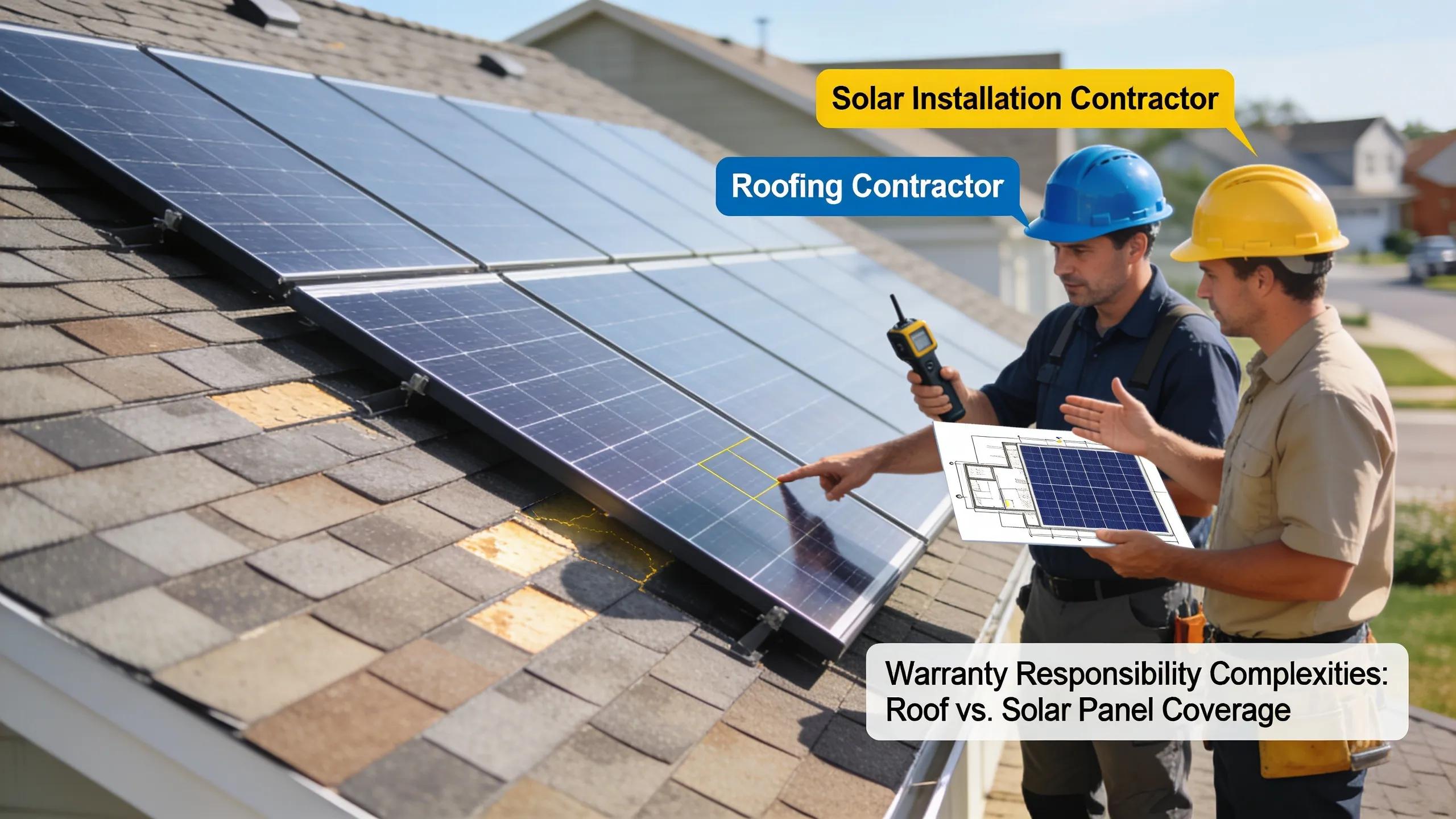 Contractors discussing responsibility for roof leaks after solar installation