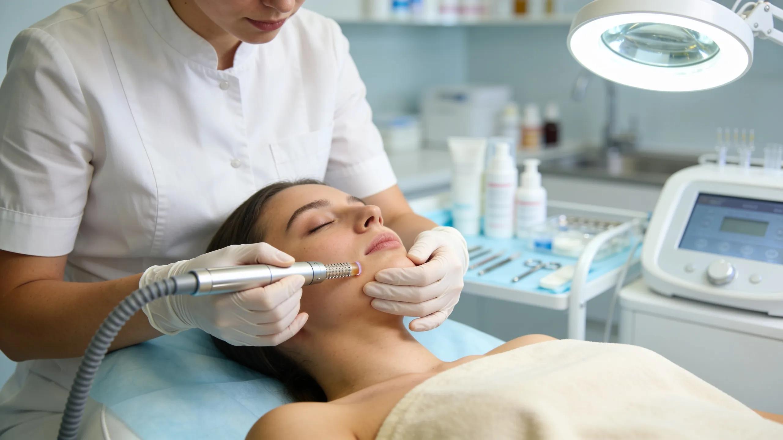 Microneedling procedure in a modern skincare clinic setting