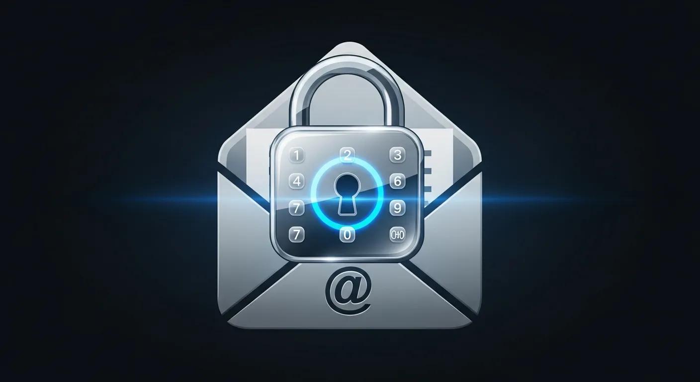 Digital lock overlay on email icon representing security in temporary email hosting