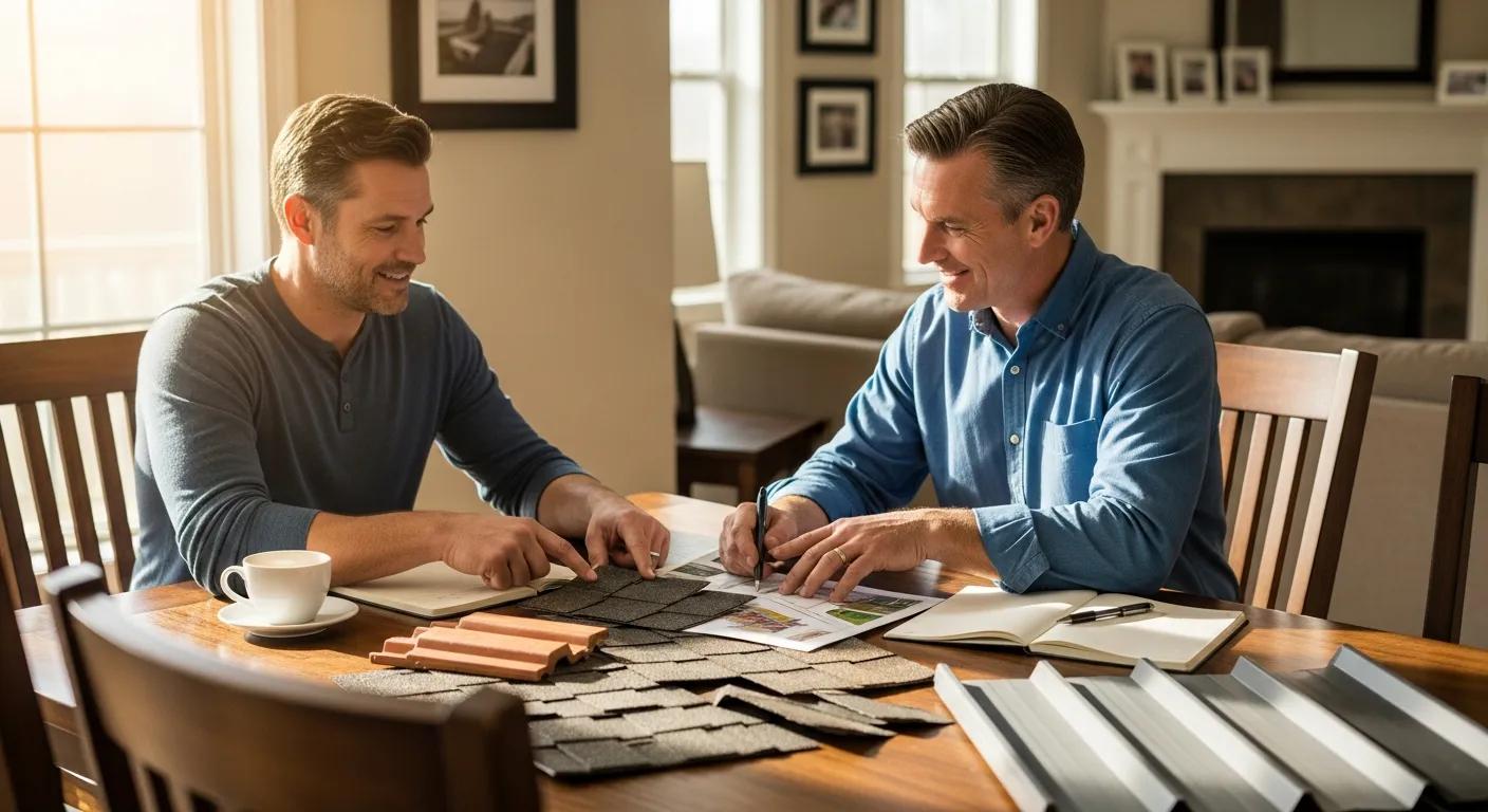 Homeowner reviewing roofing options with a trusted contractor
