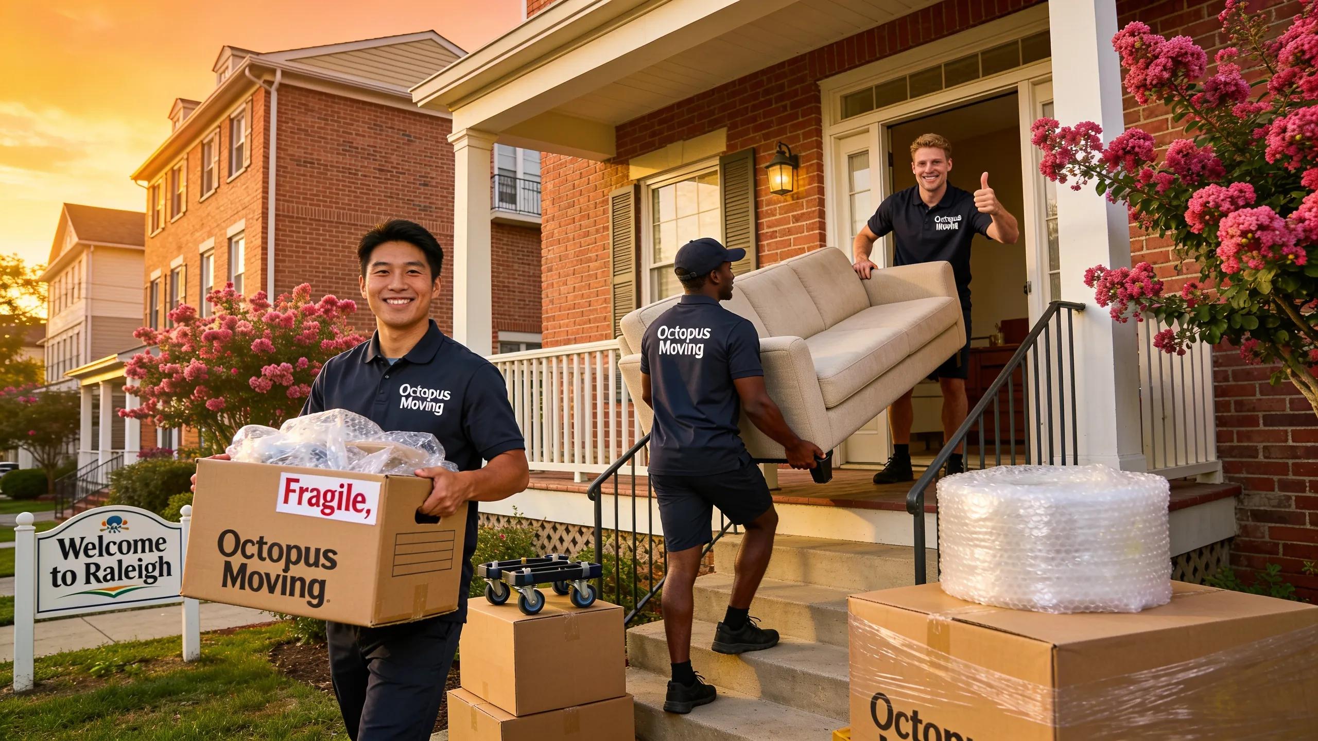 Octopus Moving professionals packing and loading items from a Raleigh apartment