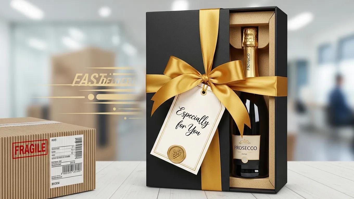 Beautifully packaged Prosecco gift set ready for delivery