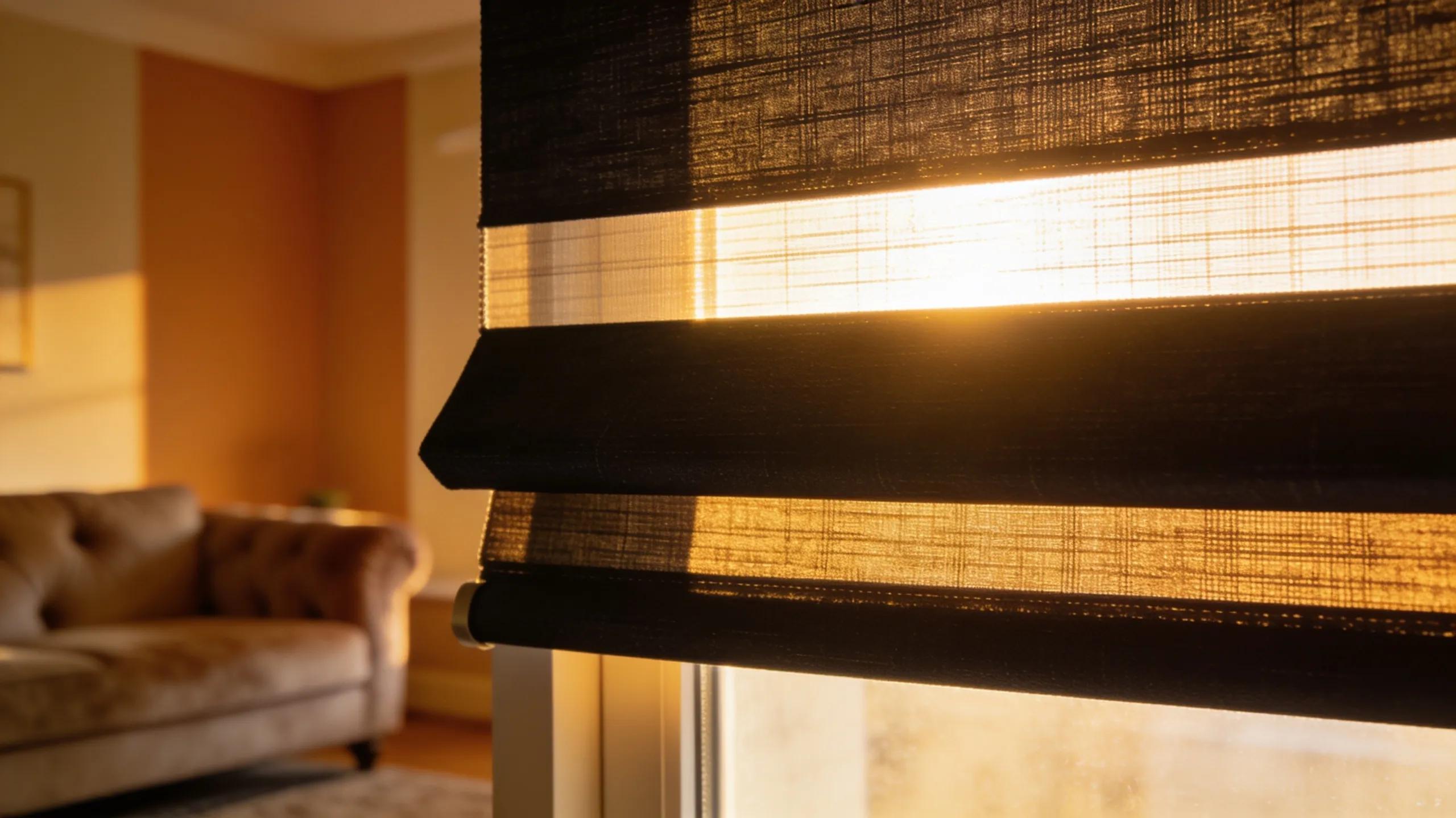 Close-up of a high-density fabric blackout blind illustrating light-blocking features