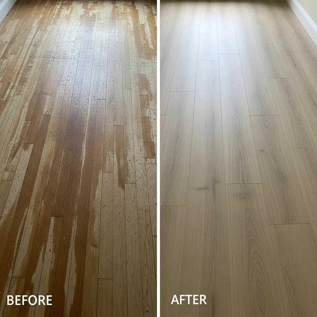 Before-and-after flooring transformation showing clear contrast and finished look