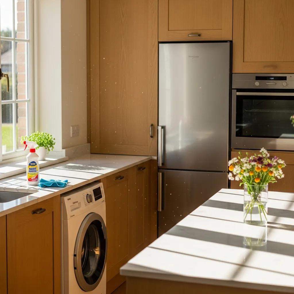 Bright kitchen with well-maintained appliances emphasizing home care and maintenance