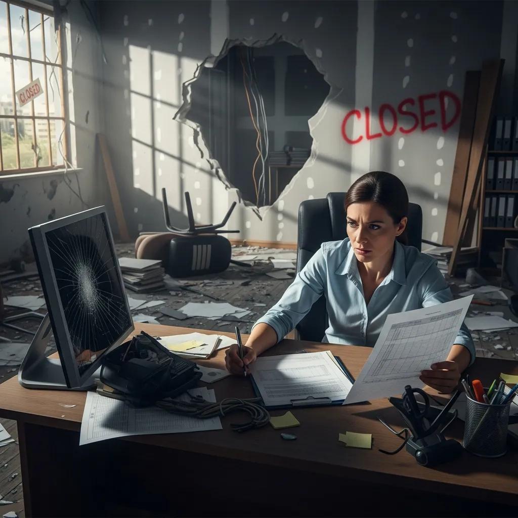 Business owner reviewing financial impact of vandalism on operations